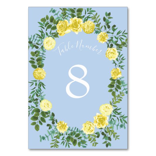 イエローとライトブルーのバラヴィンテージ春の結婚式 テーブルナンバー (裏面)