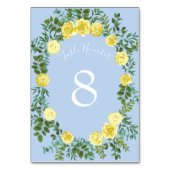 イエローとライトブルーのバラヴィンテージ春の結婚式 テーブルナンバー (正面)