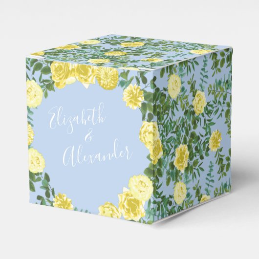 イエローとライトブルーのバラヴィンテージ春の結婚式 フェイバーボックス (正面サイド)
