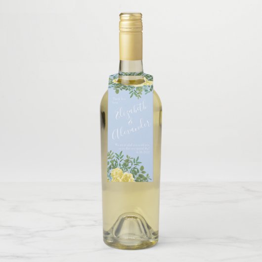 イエローとライトブルーのバラヴィンテージ春の結婚式 ボトルネックタグ (ボトル)