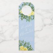 イエローとライトブルーのバラヴィンテージ春の結婚式 ボトルネックタグ (正面)