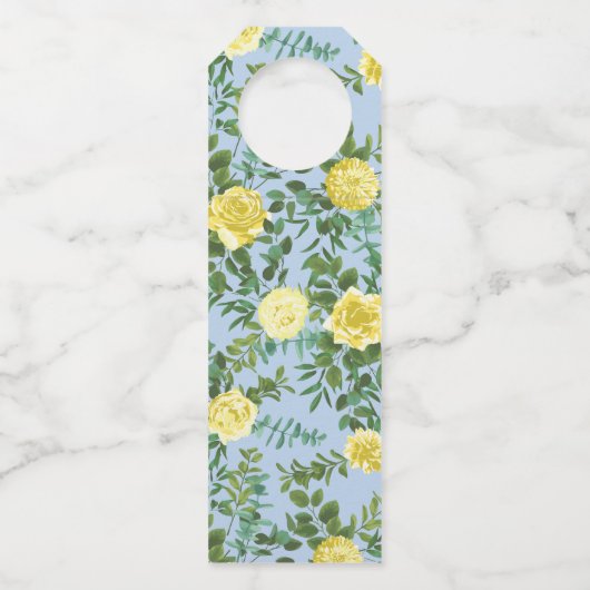 イエローとライトブルーのバラヴィンテージ春の結婚式 ボトルネックタグ (裏面)