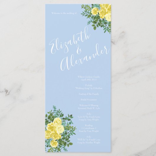 イエローとライトブルーのバラヴィンテージ春の結婚式 メニュー (正面)