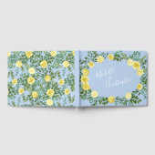 イエローとライトブルーのローズ ヴィンテージ スプリング ウェディング ゲストブック (全面)