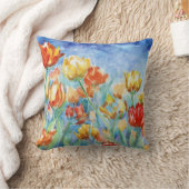 イエローとレッドチューリップ装飾用クッション クッション (ブランケット)