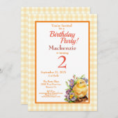 イエローのひよこ誕生日パーティー 招待状 (正面/裏面)