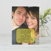 イエローのアートデコフレームのSave the Date招待状 招待状 (スタンド正面)