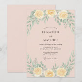 イエローのエレガントな春のウェディング 招待状 (正面/裏面)