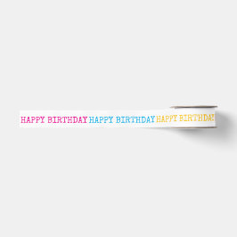 イエローのオレンジのピンクの青いタイポグラフィーでお誕生日おめでとう グログランリボン
