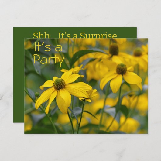 イエローのカットリーフコーンフラワー サプライズバースデー 招待状 (正面/裏面)