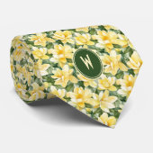 イエローのガーデニアの花柄 ネクタイ (ロール)