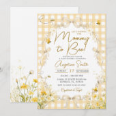 イエローのギンガムビー ベイビーシャワー招待状 招待状 (正面/裏面)