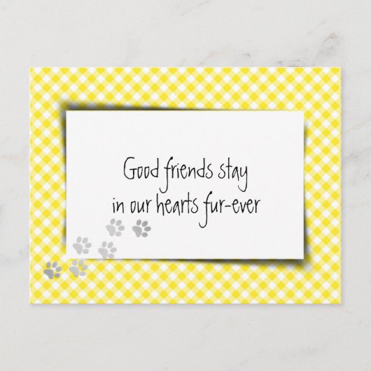 イエローのギンガムペットロス（獣医からの) ポストカード (正面)