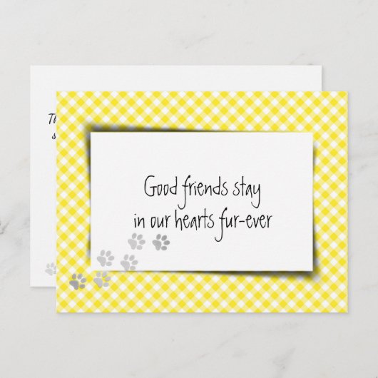 イエローのギンガムペーパーでのペットロス 獣医からのお悔やみ ポストカード (正面/裏面)