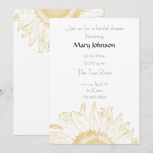 イエローのグラフィックひまわり ブライダルシャワー 招待状 (正面/裏面)