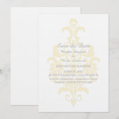 イエローのサテン ダマスク セーブ・ザ・デート 招待状 (正面/裏面)