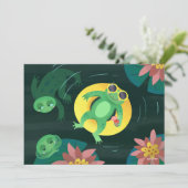 イエローのサングラスをかけたカエルの水泳パーティー DIY 白紙 招待状 (スタンド正面)