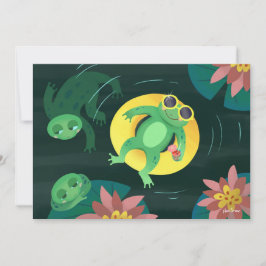 イエローのサングラスをかけたカエルの水泳パーティー DIY 白紙 招待状