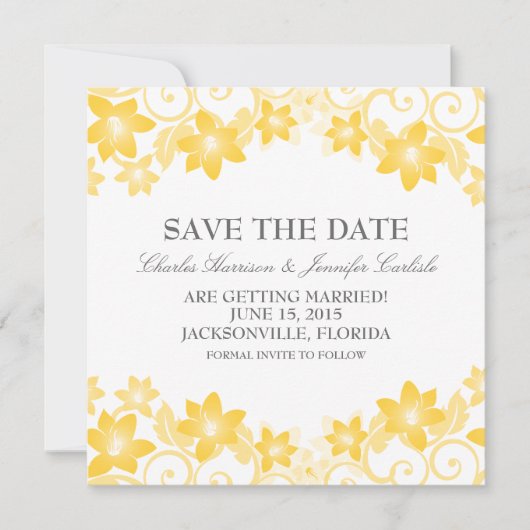 イエローのシンプルな花のデザインのSave the Date招待状 招待状 (正面)