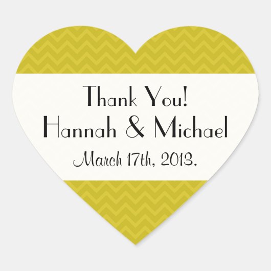 イエローのジグザグ, イエローのシェブロン, 結婚式 ハートシール (正面)