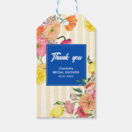 イエローのストライプが入ったイタリアン レモン ブライダル シャワーのお favors ギフトタグ