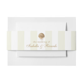 イエローのストライプ & ゴールドの貝殻 コーストウェディング 招待状ベリーバンド