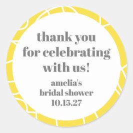 イエローの抽象的なラインのカスタム ブライダルシャワーの感謝 ラウンドシール