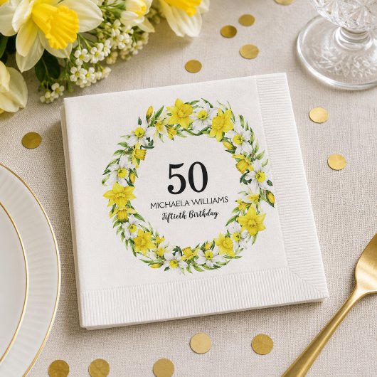 イエローの水仙の50歳の誕生日パーティー スタンダードカクテルナプキン