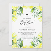 イエローの水彩ローズのガーランド　洗礼 招待状 (正面)