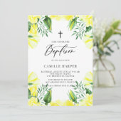 イエローの水彩ローズのガーランド　洗礼 招待状 (スタンド正面)
