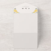 イエローの水彩ローズ フローラル & モダン タイポグラフィ オールインワン招待状 (外側)