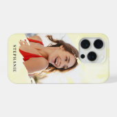 イエローの水彩画風パーソナライズド写真と名前 iPhoneケース (裏面横)
