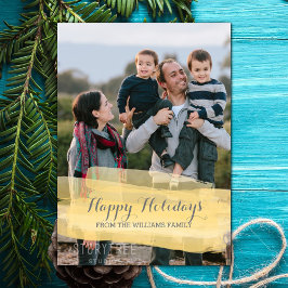 イエローの水彩筆致ホリデー写真カード シーズンカード