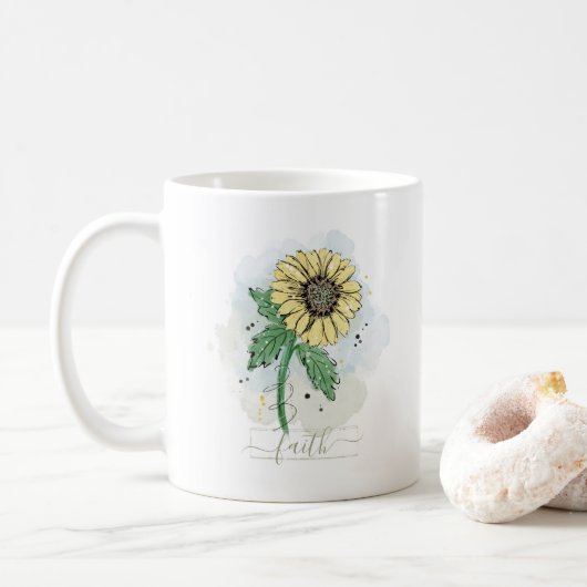 イエローの水彩花の信仰 コーヒーマグカップ (ドーナツ)