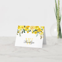 イエローの水彩花柄モノグラム便箋