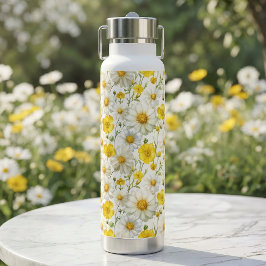 イエローの水彩野の花パターン ウォーターボトル