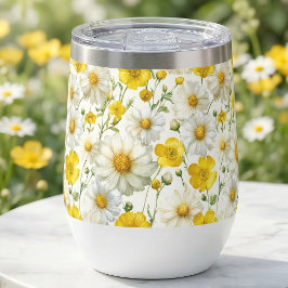 イエローの水彩野の花模様