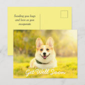 イエローの犬と応援メッセージの回復カード ポストカード (正面/裏面)