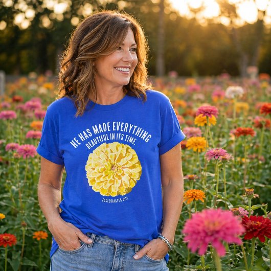 イエローの百日菊 聖書の詩 花と信仰 Tシャツ