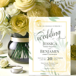 イエローまたはゴールドのボヘミアンなバラのスタイリッシュなスクリプトの結婚式 招待状
