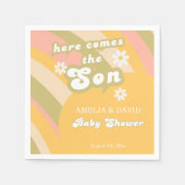 イエローよくはしゃぐレトロボーイシャワーデイジーパーティー スタンダードカクテルナプキン (正面)