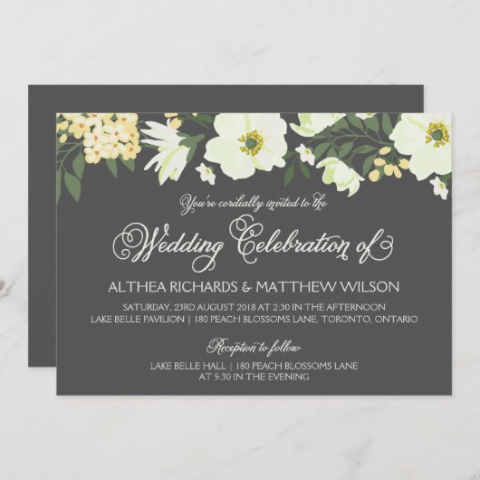 イエローアかわいらしネモネスフローラ結婚式招待状V 招待状 (正面/裏面)