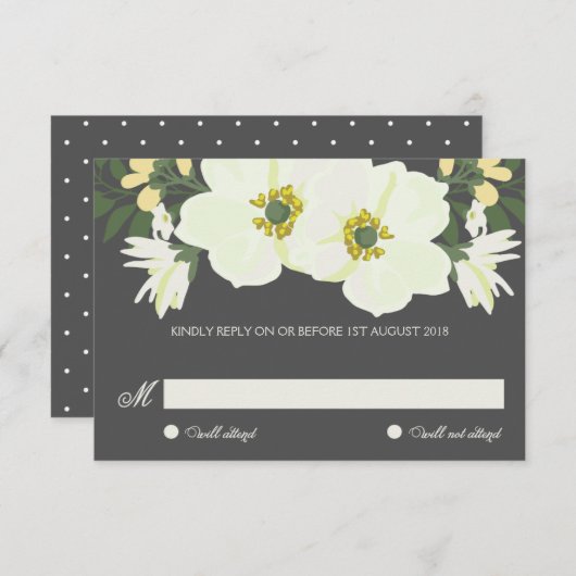 イエローアかわいらしネモネスフローラ結婚式RSVPカード 出欠カード (正面/裏面)