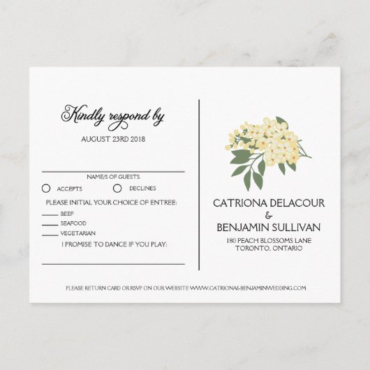 イエローアかわいらしネモネスフローラRSVP インビテーションポストカード (裏面)