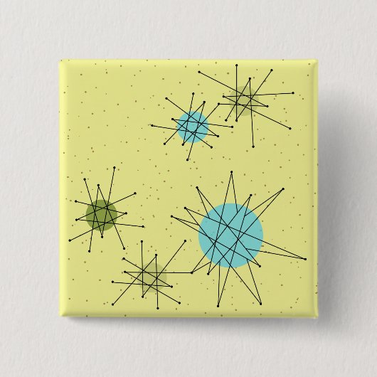 イエローアイコニック原子スターバストパターントートバッグ 缶バッジ (正面)