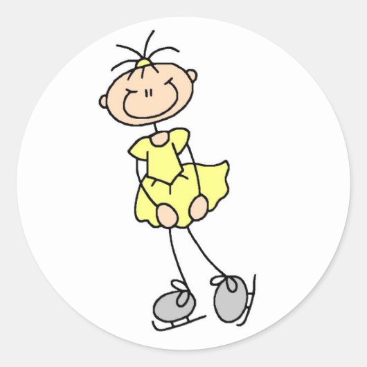 イエローアイススケーターのシールの女の子 ラウンドシール (正面)