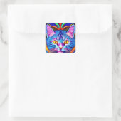 イエローアイズ入りかわいい青ネコAi Art スクエアシール (バッグ)