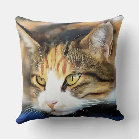 イエローアイドカリコキャットリアリスティックペットポートレート クッション (裏面)