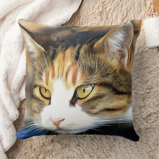 イエローアイドカリコキャットリアリスティックペットポートレート クッション (ブランケット)