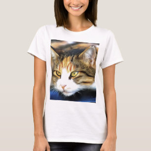 イエローアイドカリコキャットリアリスティックペットポートレート Tシャツ